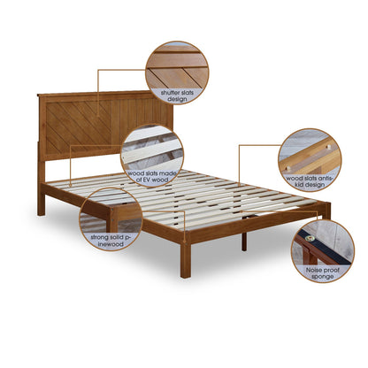 MUSEHOMEINC 12 Inch Teak Solid Wood Platform Bed Frame with Wooden Slats, Full