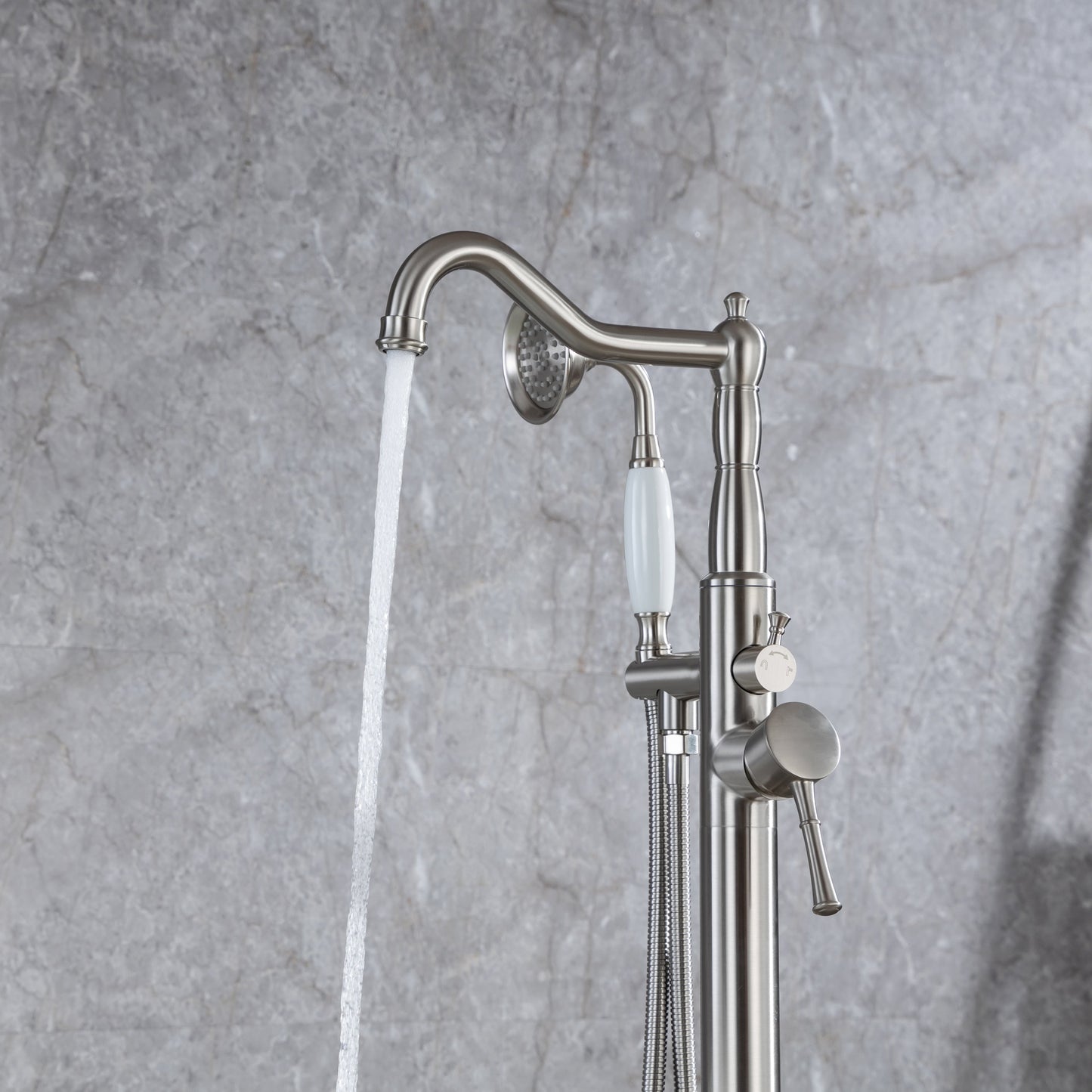 Freestanding Bathtub Faucet Tub Filler Free Standing Matte Black Tub Faucet Classic Brass Stand Alone Clawfoot Tub faucet Soaking Tub Fillers Floor Mount Tub Filler with handheld shower