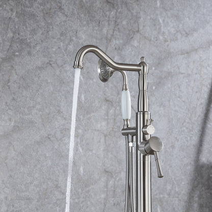 Freestanding Bathtub Faucet Tub Filler Free Standing Matte Black Tub Faucet Classic Brass Stand Alone Clawfoot Tub faucet Soaking Tub Fillers Floor Mount Tub Filler with handheld shower