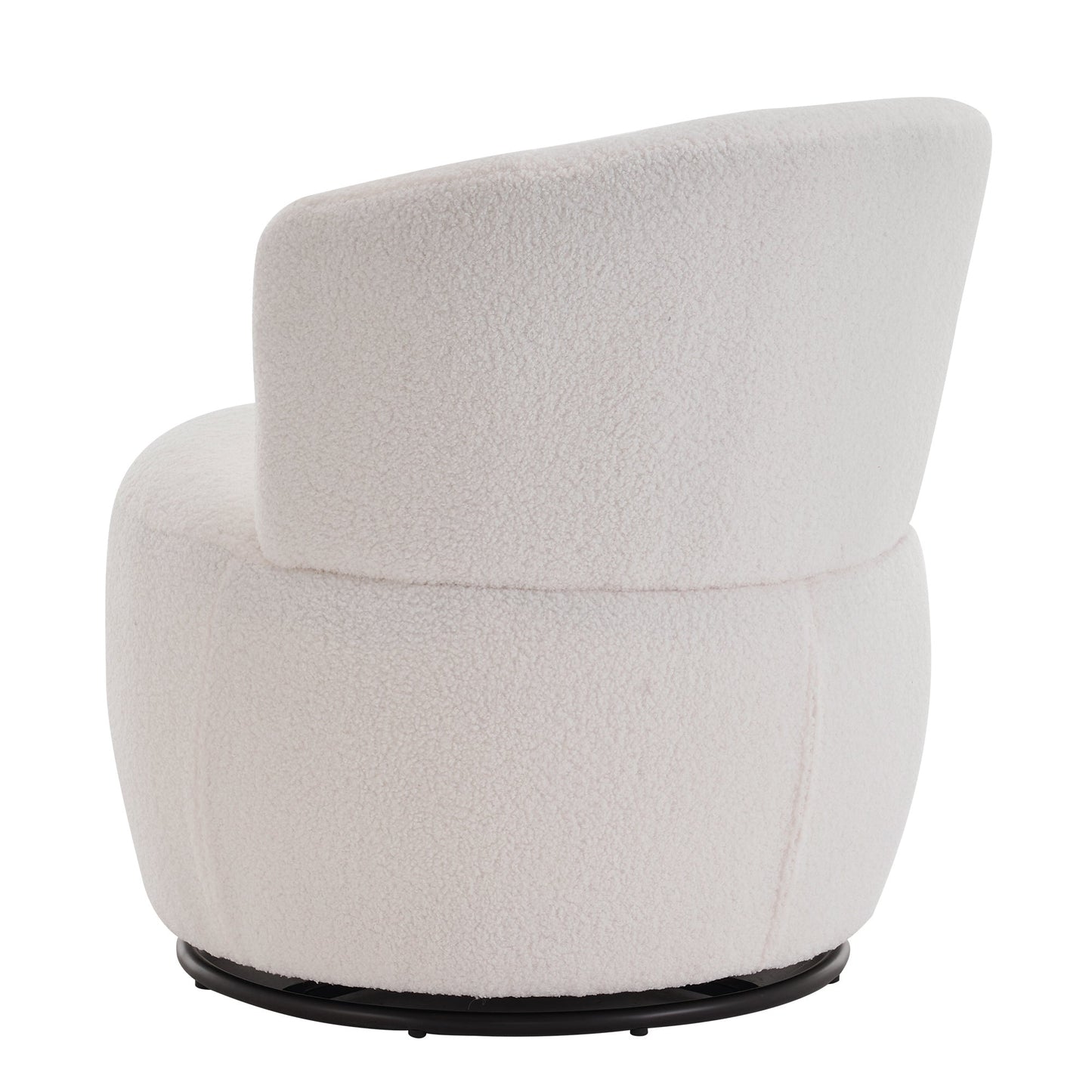 White Plush Swivel Accent Chair - Contemporary Round Armchair with 360 Rotation and Metal Base for Living Room Elegance