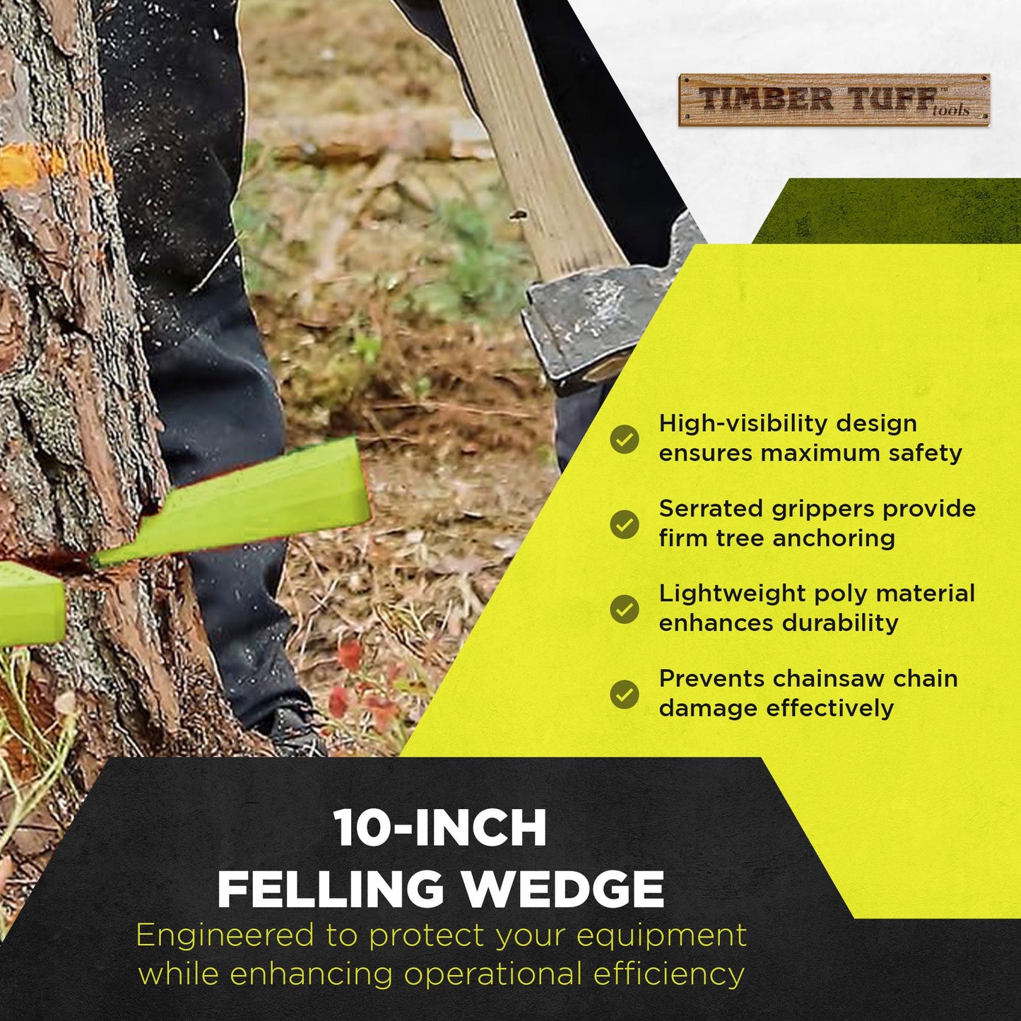 Timber Tuff 10 Inch Felling Wedge w/Hi Vis Color and Serrated Grippers (2 Pack)