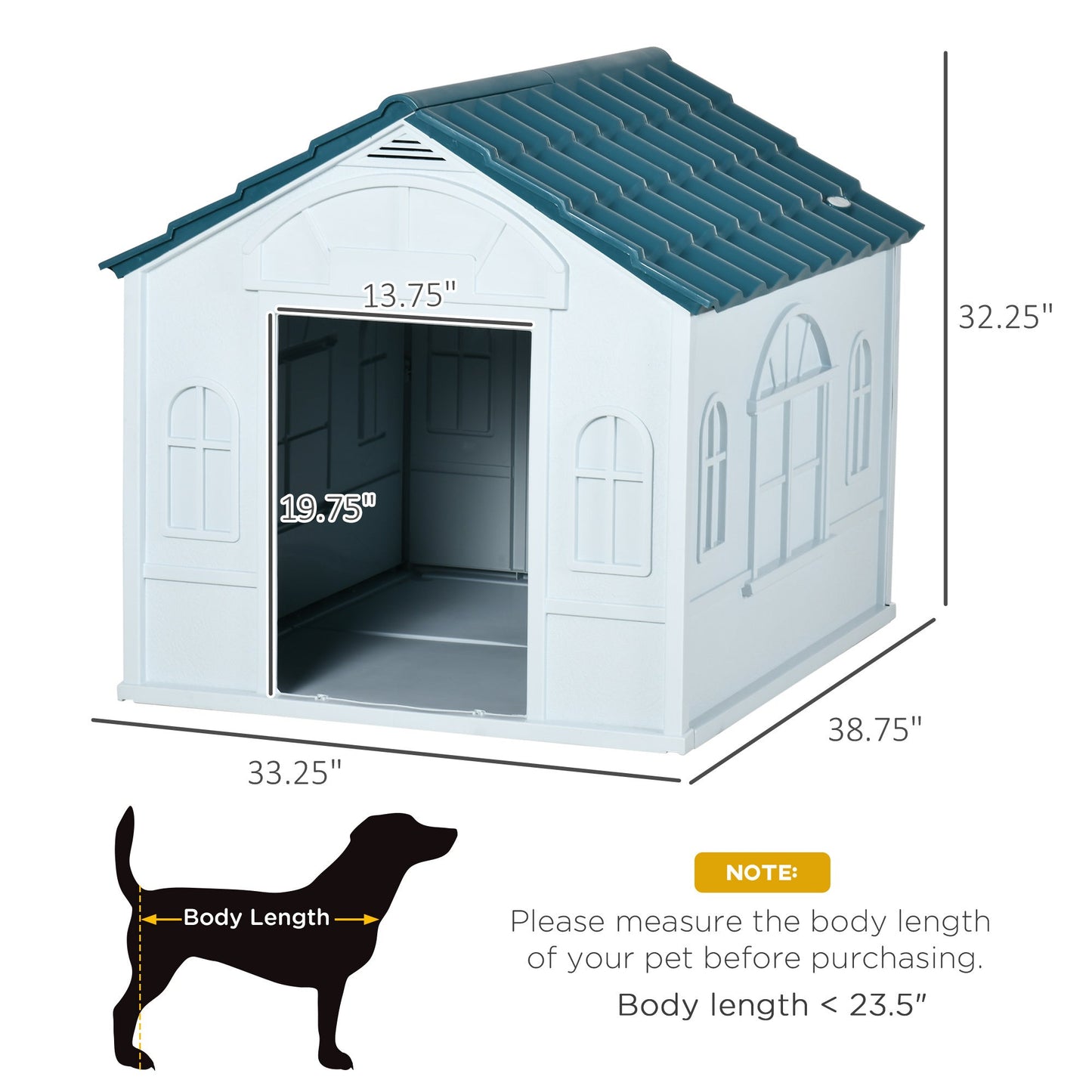 Plastic Dog House, Water Resistant Puppy Shelter Indoor Outdoor with Door, for Large Dogs, Blue