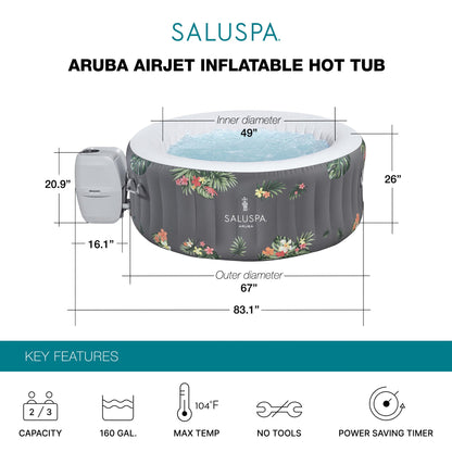 Bestway SaluSpa Sun Shade Canopy with Aruba SaluSpa Inflatable Outdoor Hot Tub