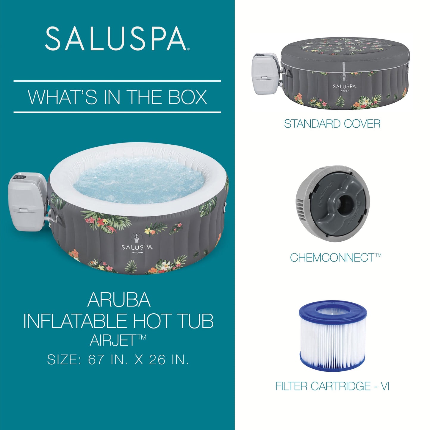 Bestway SaluSpa Sun Shade Canopy with Aruba SaluSpa Inflatable Outdoor Hot Tub