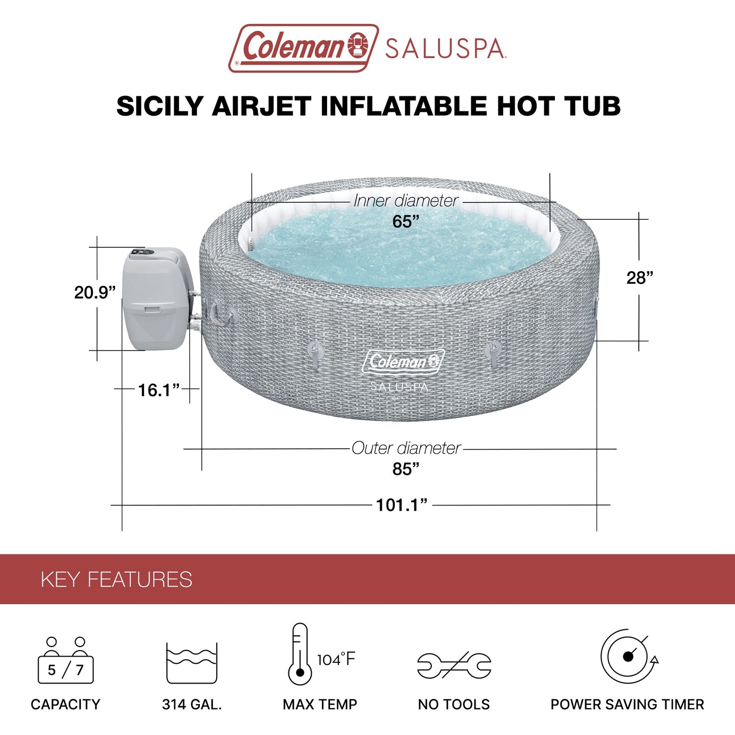 Coleman SaluSpa Sicily AirJet Hot Tub w/Bestway 4 Seats & 2 Headrest Pillow
