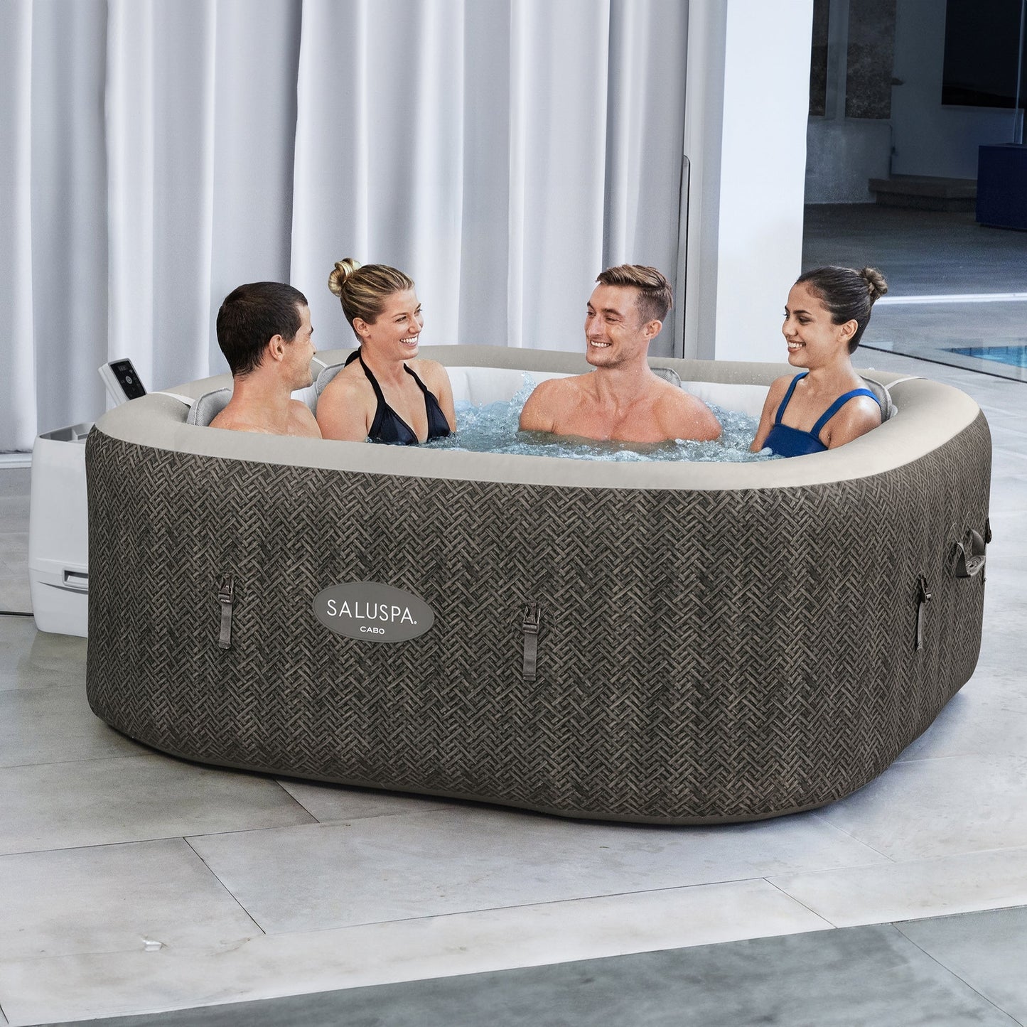 Bestway SaluSpa AirJet Inflatable Square Hot Tub with 6 Seat & 3 Headrest Pillow