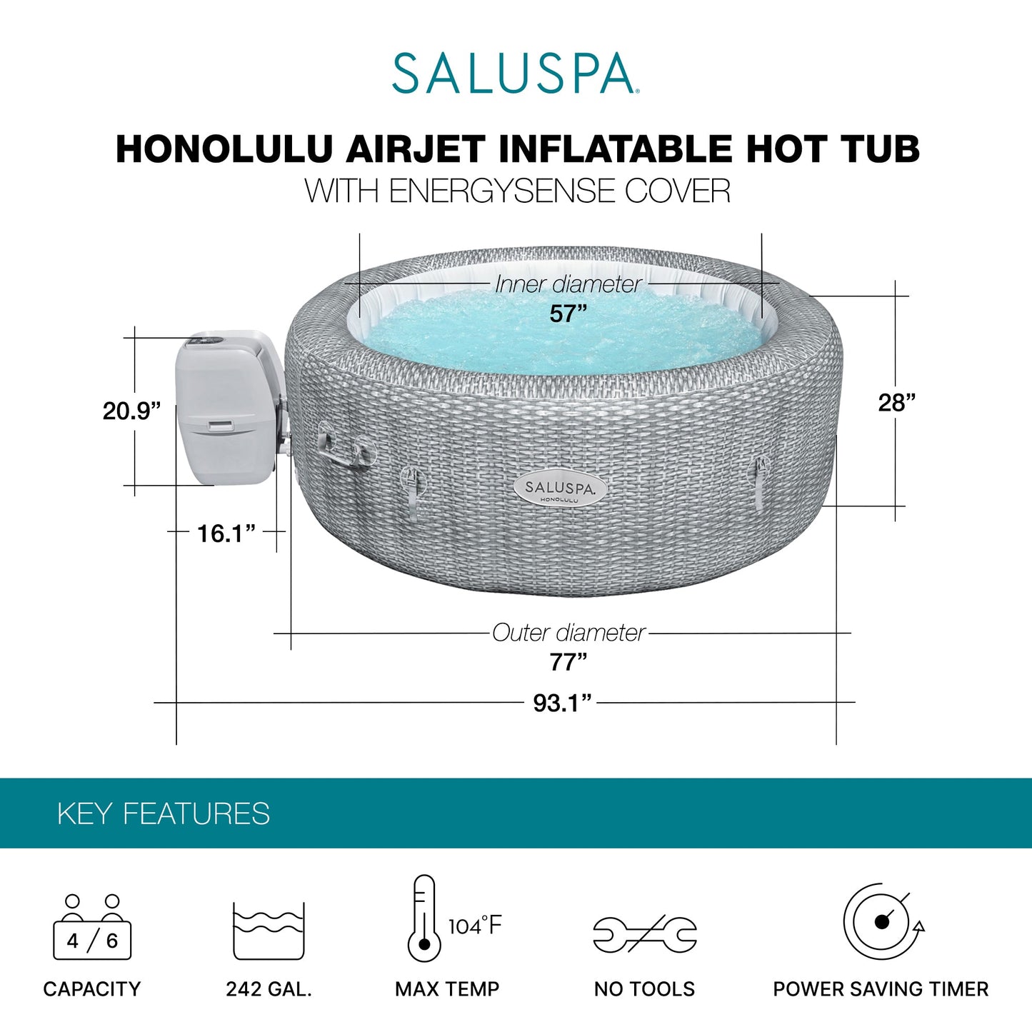 Bestway Coleman Honolulu AirJet Inflatable Hot Tub with 2 SaluSpa Non-Slip Seat
