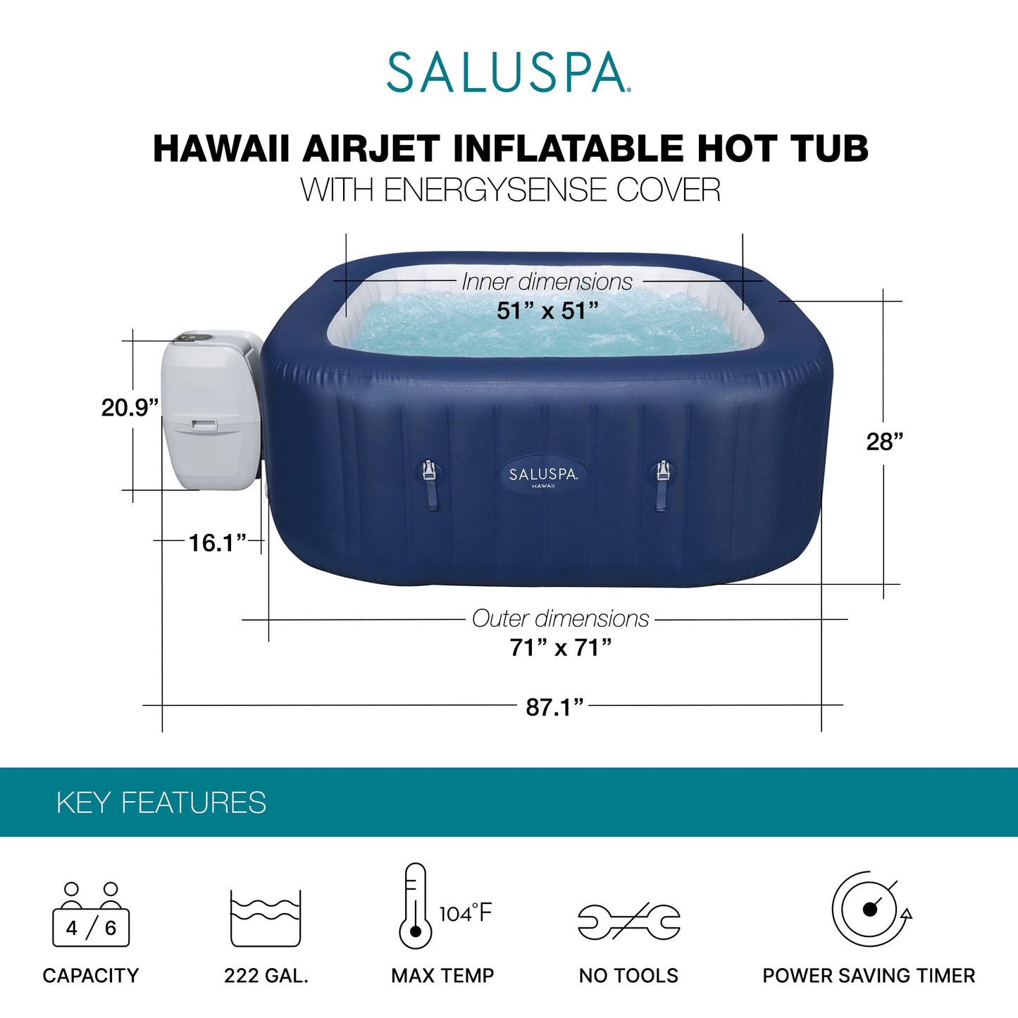 Bestway SaluSpa Hawaii AirJet Inflatable Hot Tub with 4 Pack Pool and Spa Sea