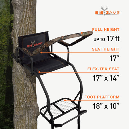 Big Game Warrior DXT 17 Foot 1 Person Deer Hunting Ladder Climbing Tree Stand