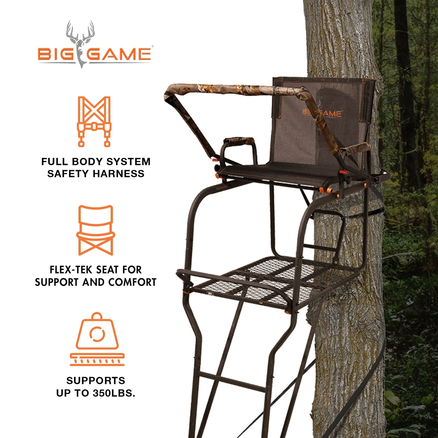 Big Game Hunter HD 1.5 Deer Hunting 18.5 Foot 1 Person Ladder Tree Stand, 2 Pack