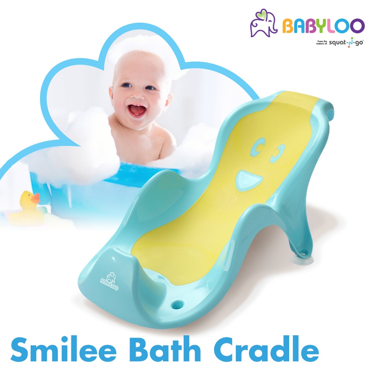 Babyloo Smilee Infant Bathtub Cradle for Standard and Babyloo Bathing Tubs, Blue