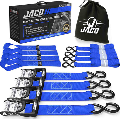 Heavy Duty Ratchet Tie Down Straps with Soft Loops (1.6" x 8 ft) | AAR Certified Break Strength (5,208 lbs)