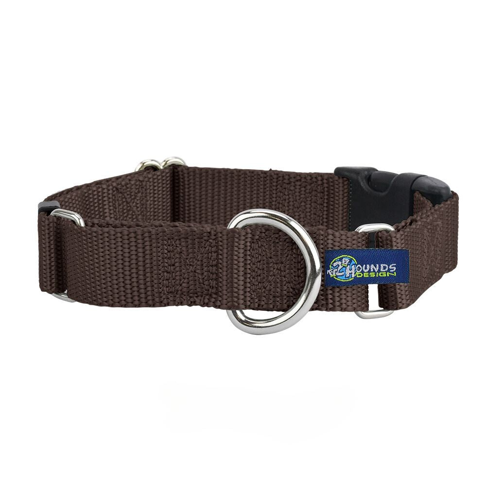 5/8″ and 1″ Brown Nylon Buckle Martingale Dog Collar