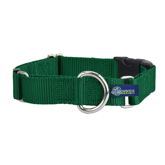 5/8″ and 1″ Kelly Green Nylon Buckle Martingale Dog Collar