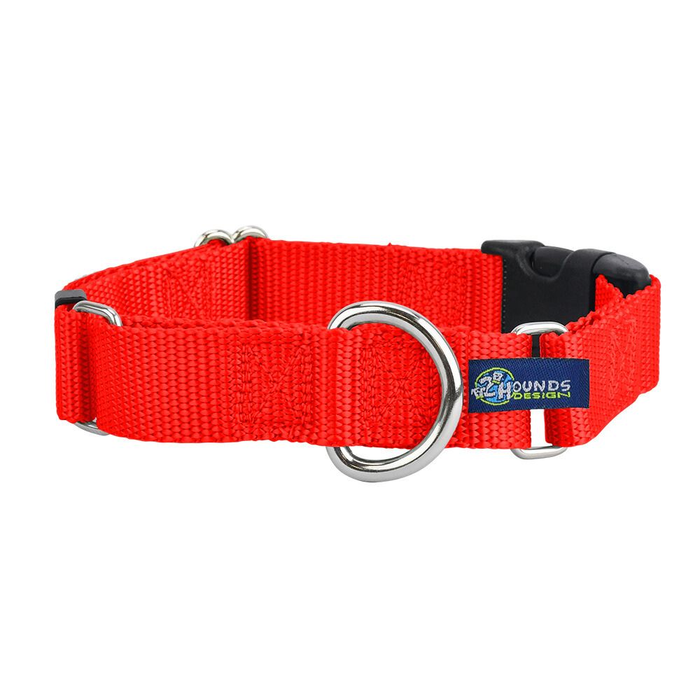 5/8″ and 1″ Neon Orange Nylon Buckle Martingale Dog Collar