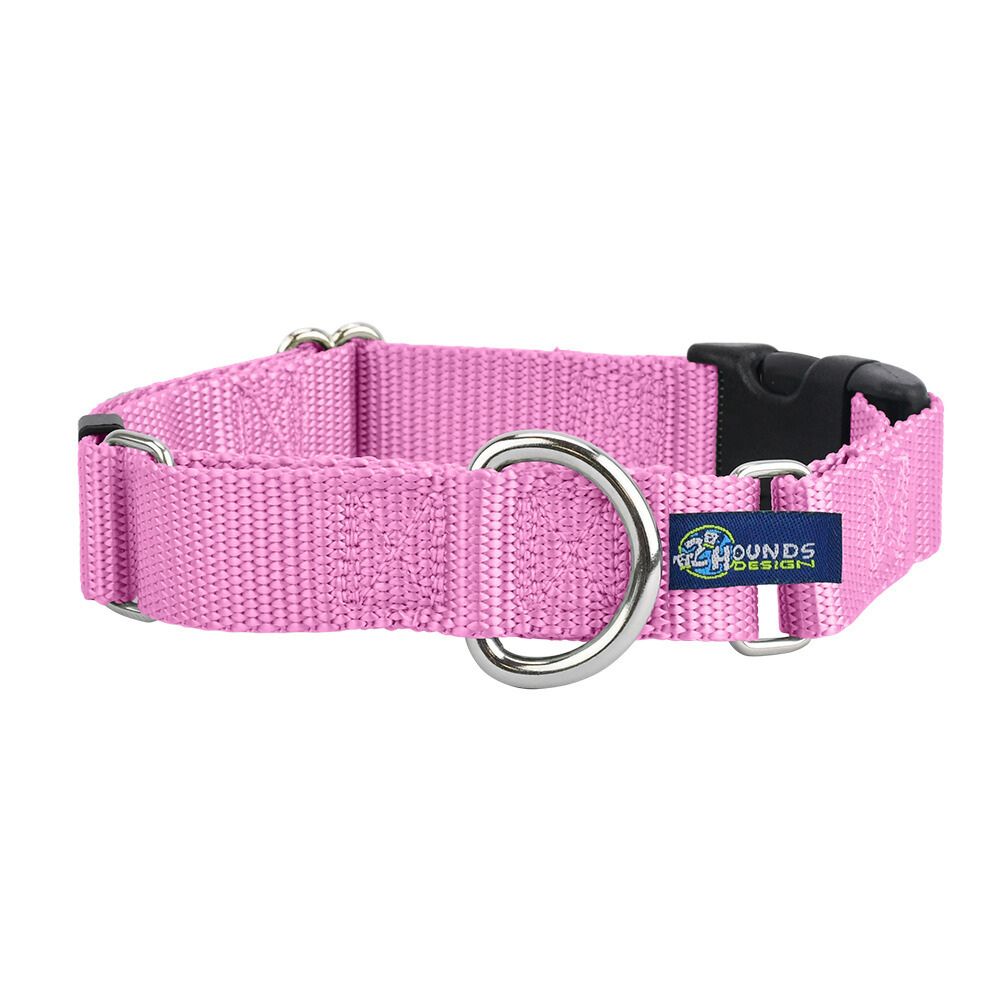 5/8″ and 1″ Rose Pink Nylon Buckle Martingale Dog Collar