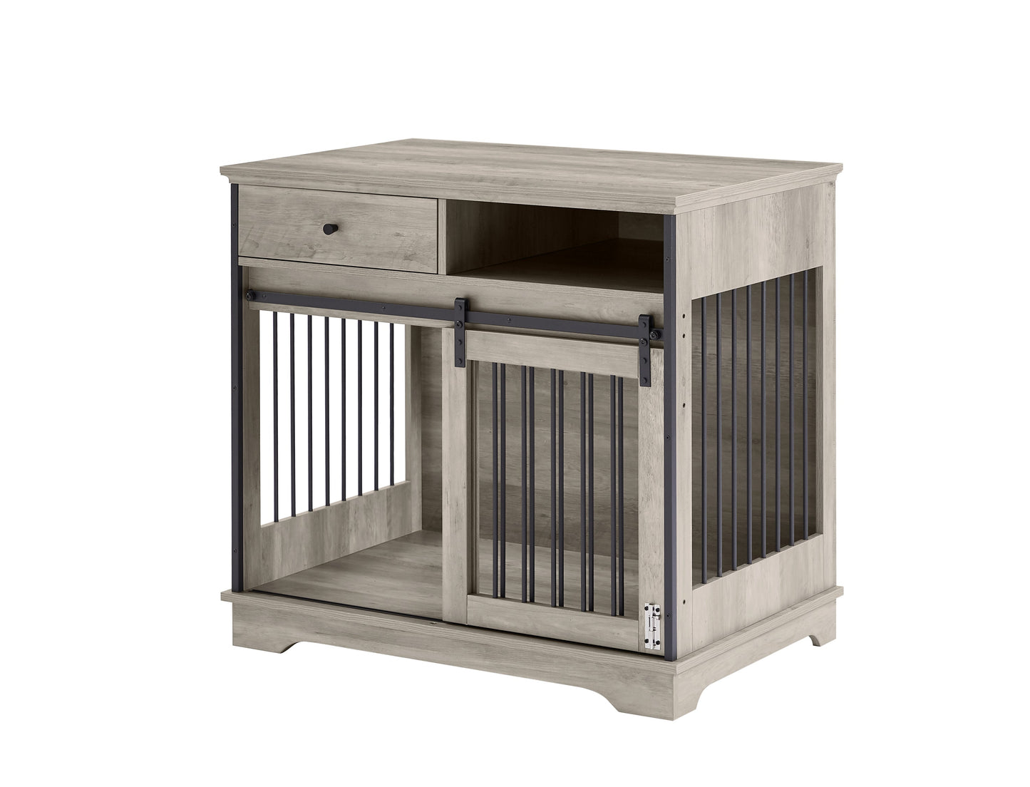 Sliding door dog crate with drawers. Grey,35.43" W x 23.62" D x 33.46" H