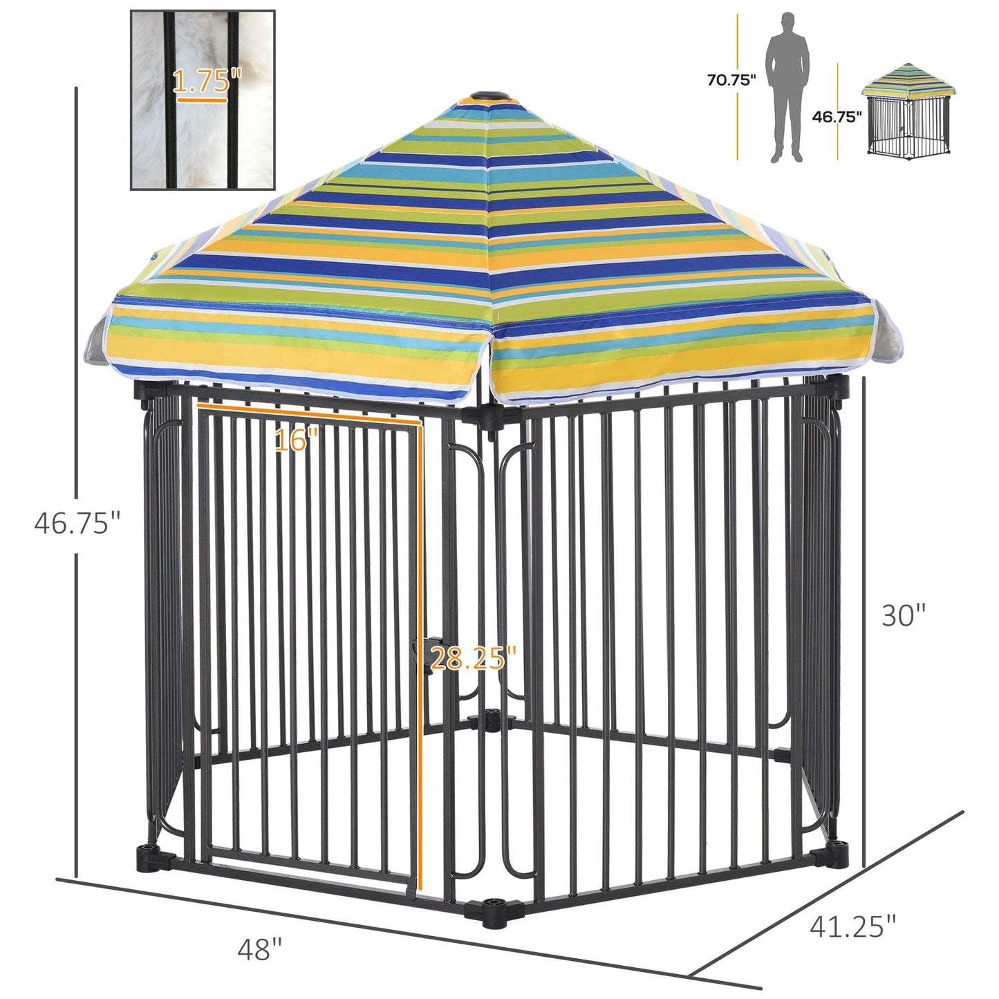 48" x 41" Heavy-Duty Metal Dog Playpen, Outdoor Pet Cage Kennel, Puppy Exercise Fence Barrier with Weather-Resistant Polyester Roof, Locking Door, & Metal Frame