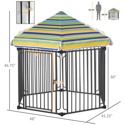 48" x 41" Heavy-Duty Metal Dog Playpen, Outdoor Pet Cage Kennel, Puppy Exercise Fence Barrier with Weather-Resistant Polyester Roof, Locking Door, & Metal Frame