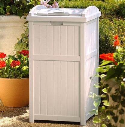 Suncast Trash Hideaway 33 Gallon Garbage Container, 1 Beige & 1 Brown (2 Pack)