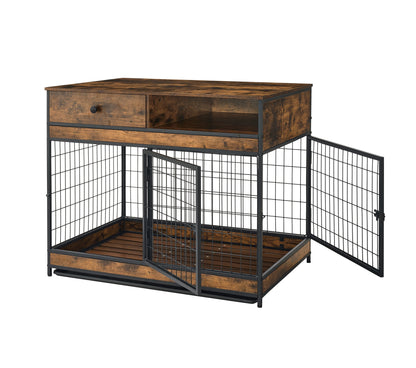 Furniture Dog Cage Crate with Double Doors. Antique Brown,38.78" W x 27.36" D x 32.17" H.