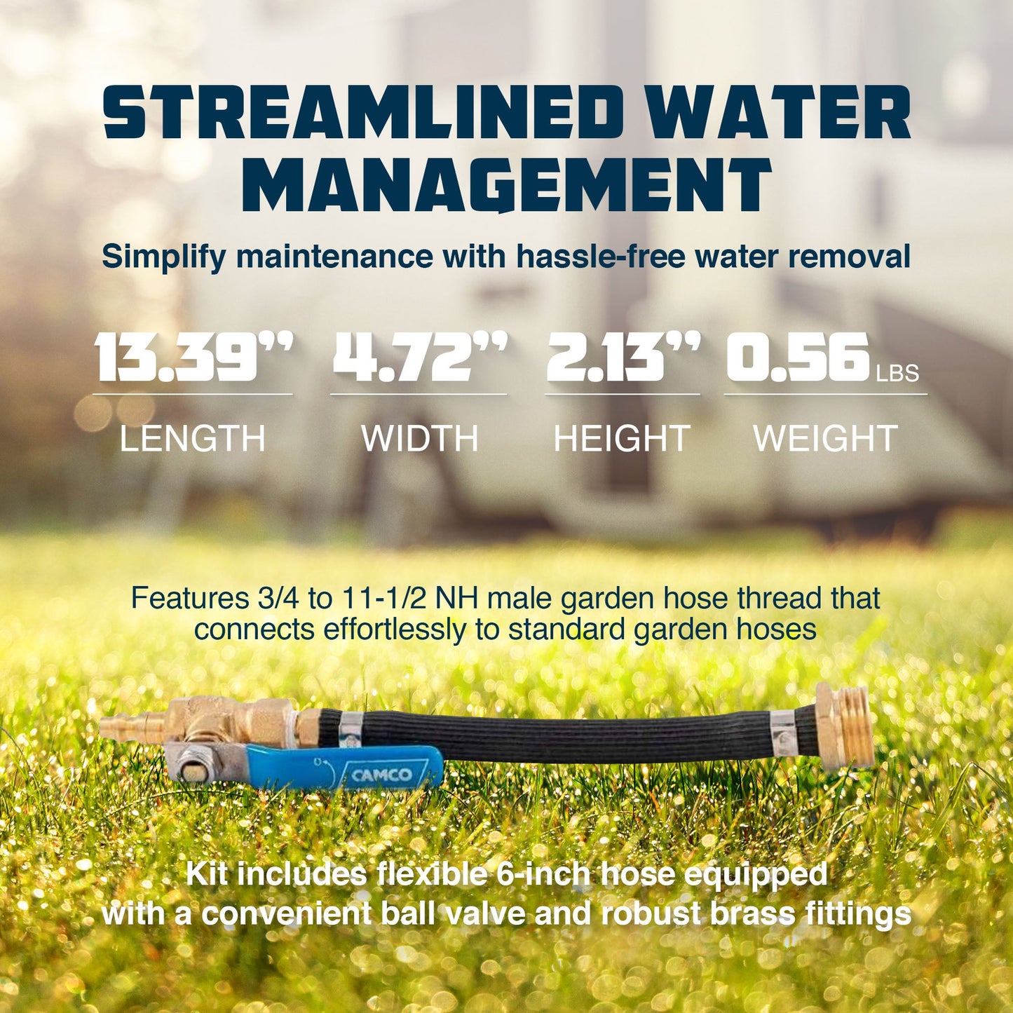 Camco 36170 RV Fresh Water Blow Out Hose Kit with Ball Valve and Brass Fittings