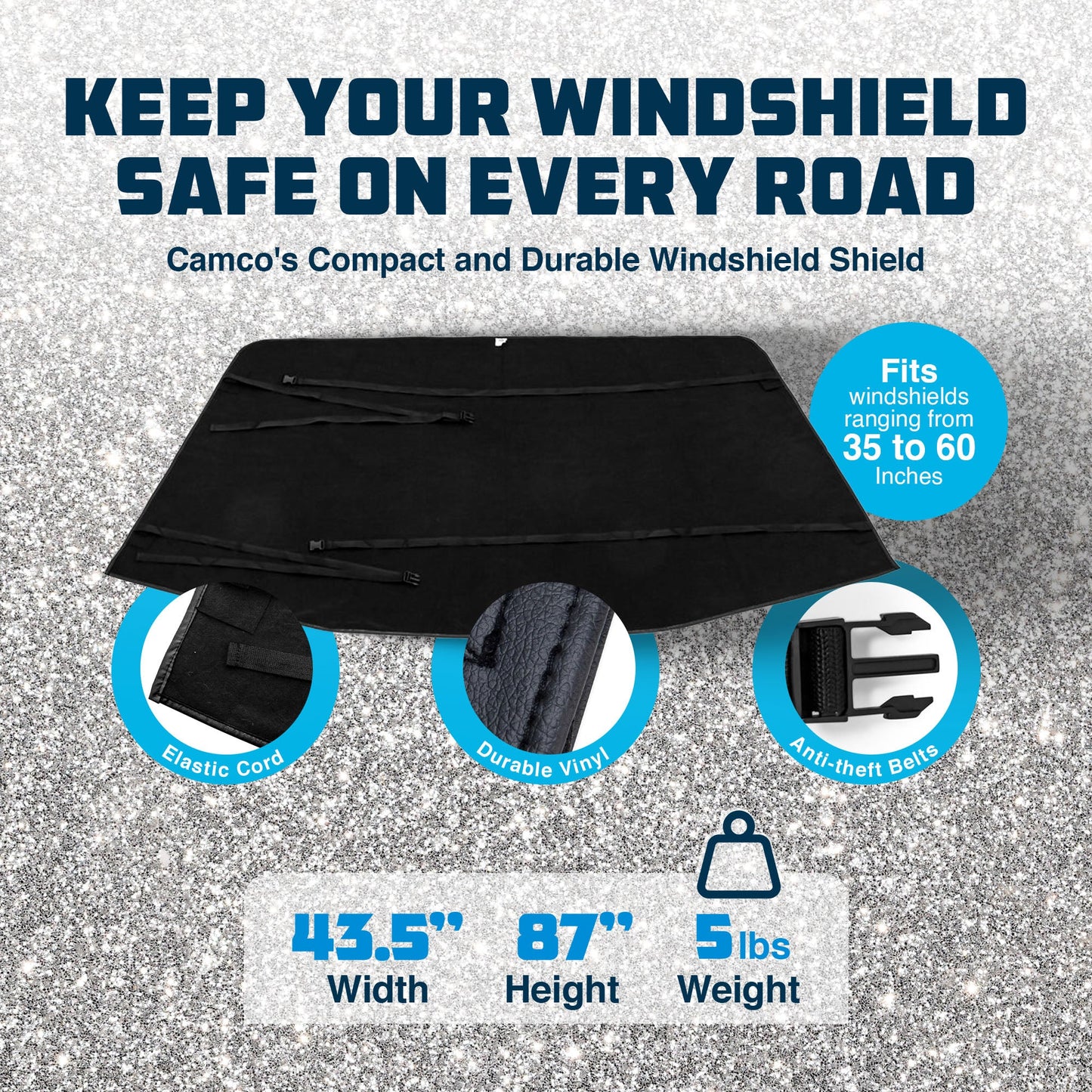 Camco Durable Compact Universal On the Go RV Tow Car Windshield Protector, Black