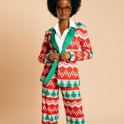 The Red Ryder | Women's Knit Print Christmas Suit