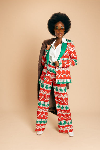 The Red Ryder | Women's Knit Print Christmas Suit