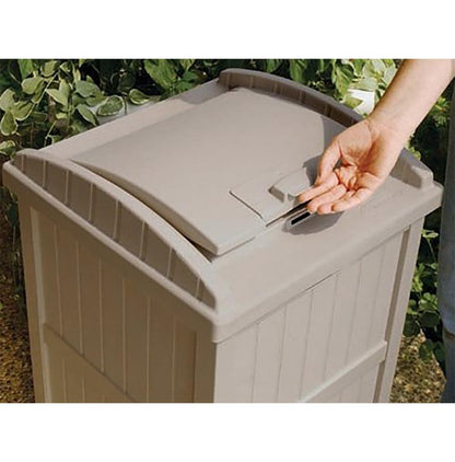 Suncast Trash Hideaway Outdoor Patio 33 Gallon Trash Can Bin, 1 Java and 1 Taupe