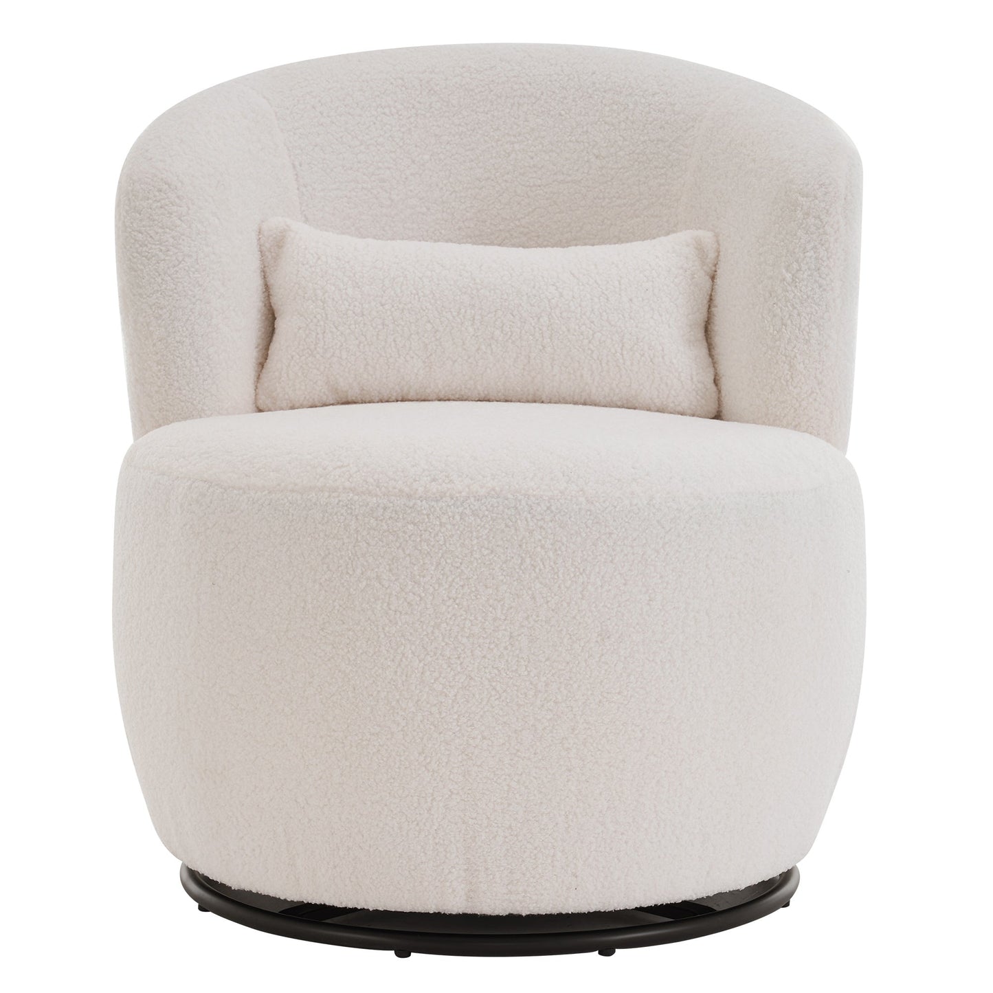 White Plush Swivel Accent Chair - Contemporary Round Armchair with 360 Rotation and Metal Base for Living Room Elegance