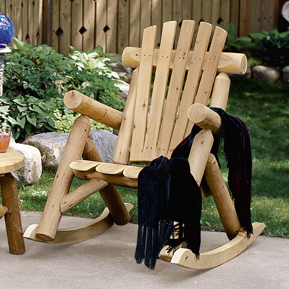 Lakeland Mills Country Cedar Log Wood Outdoor Porch Patio Rocking Chair, Natural