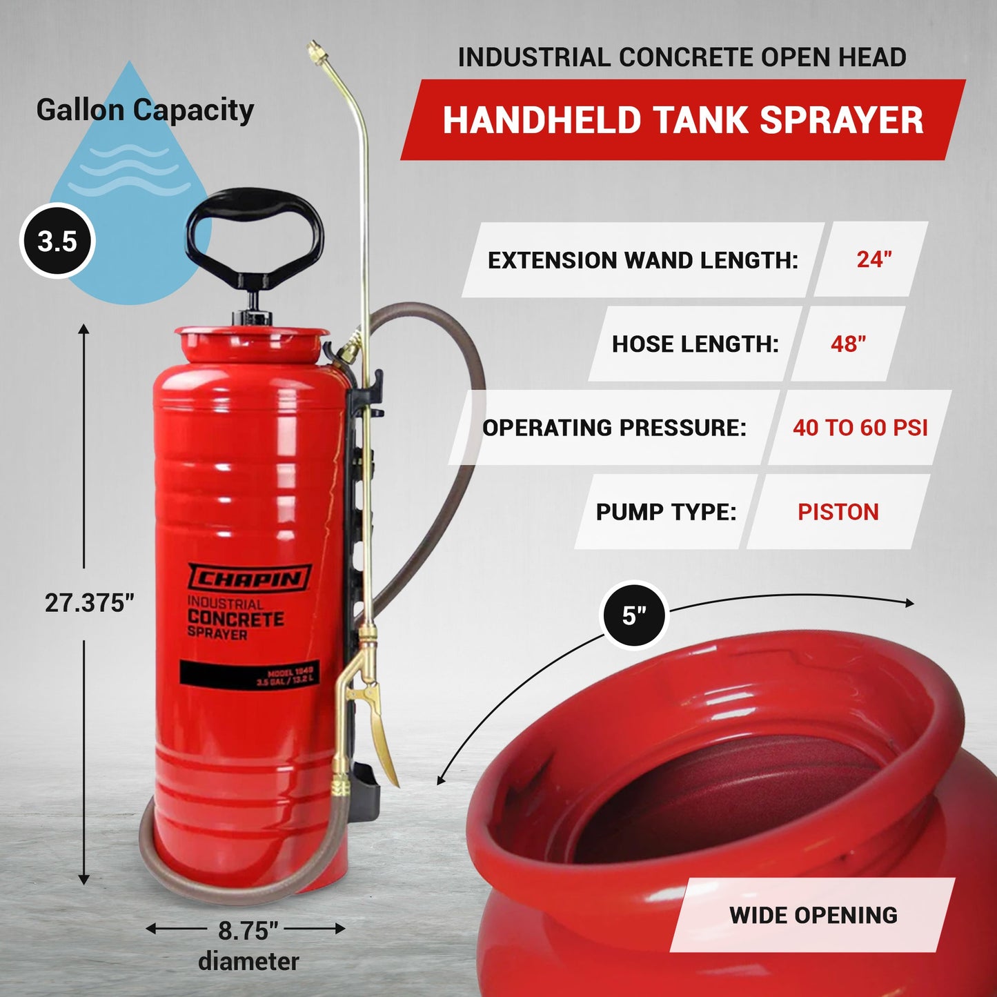 Chapin 3.5 Gallon Tri Poxy Industrial Concrete Open Head Handheld Tank Sprayer