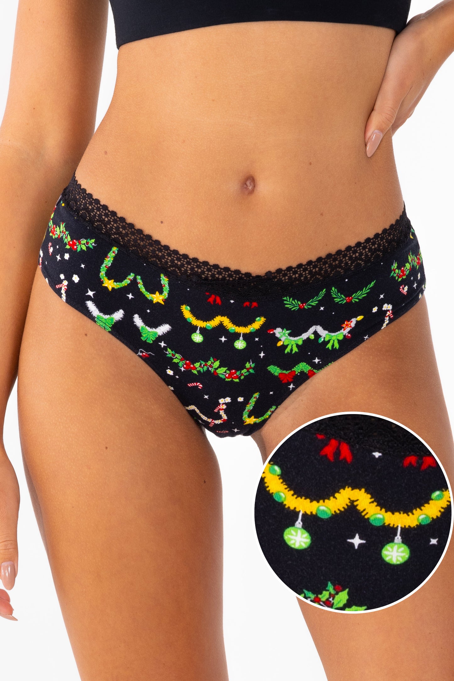 The Goodie Garland | Christmas Tinsel Busts Lace Trim Cheeky Panty