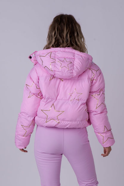 Chic Puffer Jacket - Pink with Gold Stars