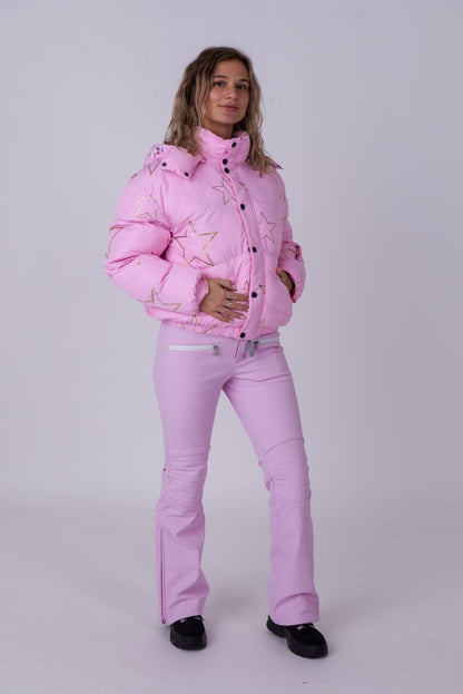 Chic Puffer Jacket - Pink with Gold Stars