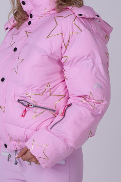 Chic Puffer Jacket - Pink with Gold Stars