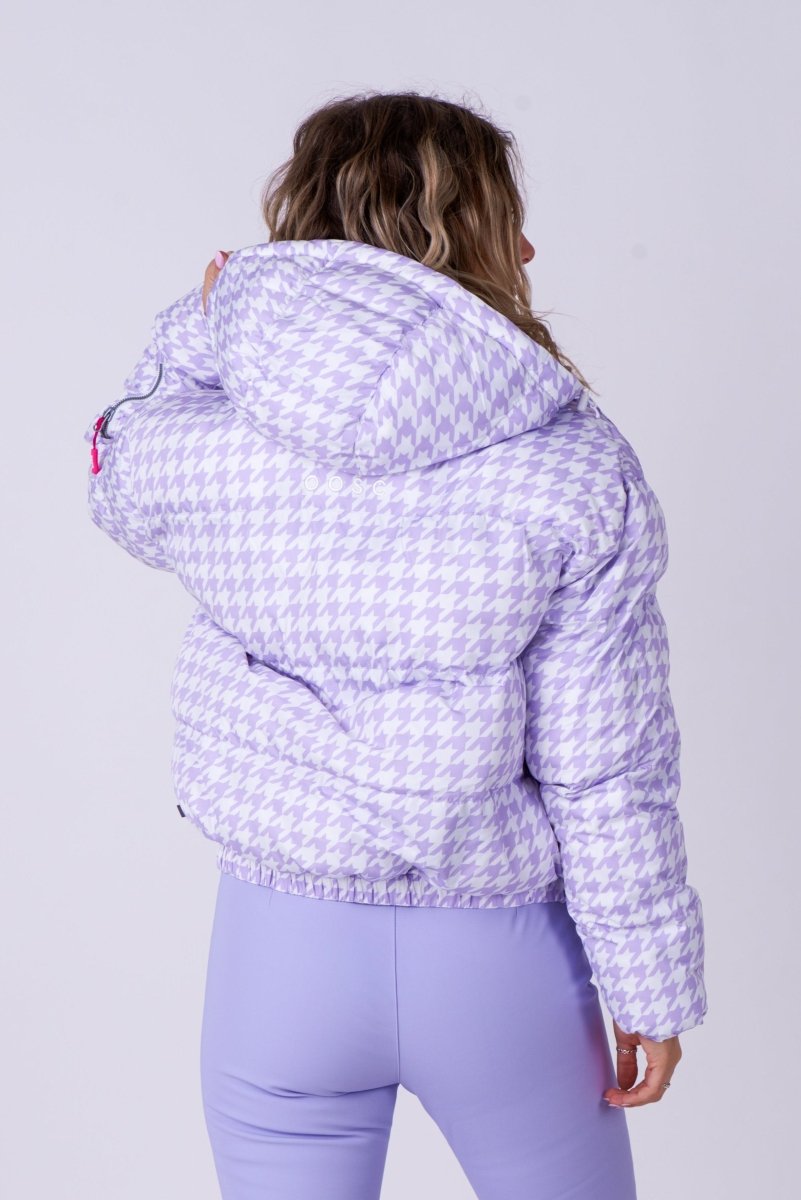 Chic Puffer Jacket - Purple Houndstooth