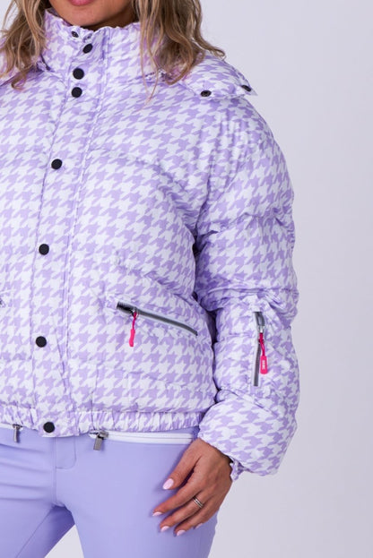 Chic Puffer Jacket - Purple Houndstooth