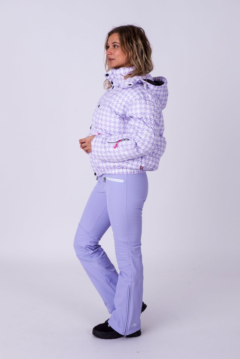 Chic Puffer Jacket - Purple Houndstooth