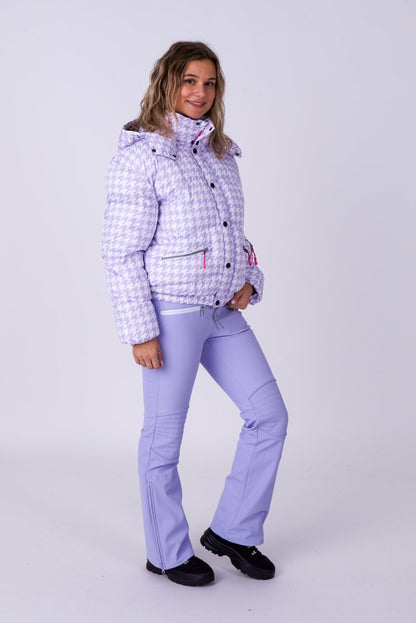 Chic Puffer Jacket - Purple Houndstooth