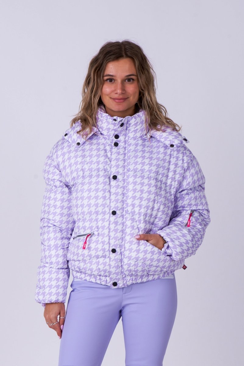 Chic Puffer Jacket - Purple Houndstooth