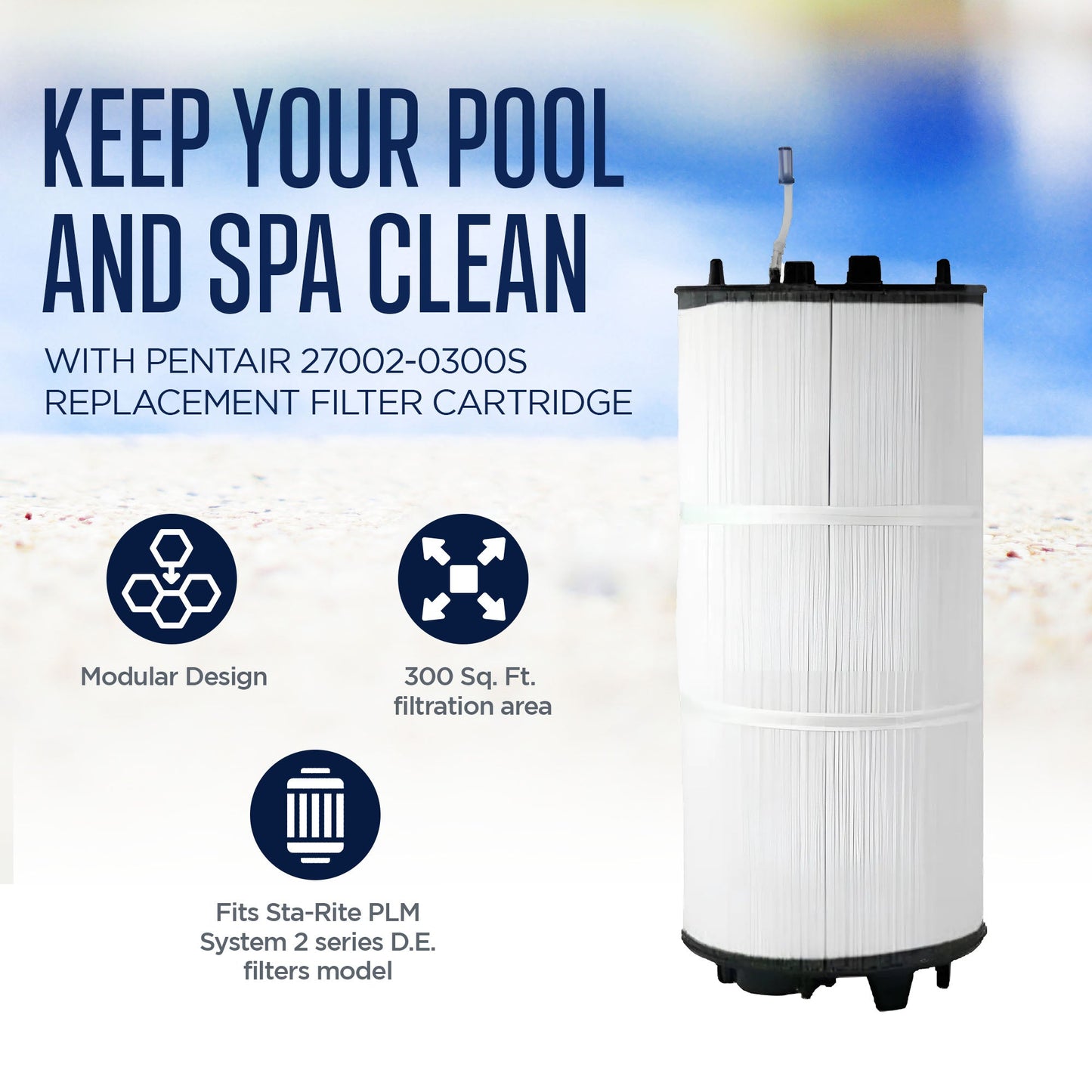 Pentair 27002-0300S Replacement Filter Cartridge for Sta Rite Pool Spa DE Filter