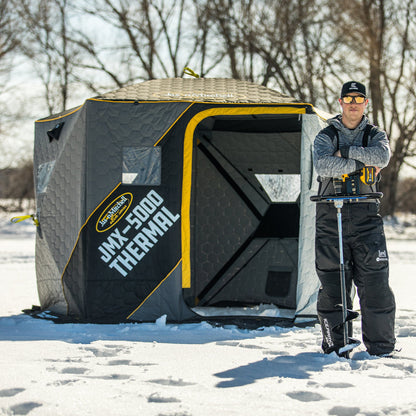 CLAM Jason Mitchell X5000 Portable 9 Ft 6 Person Ice Fishing Thermal Hub Shelter