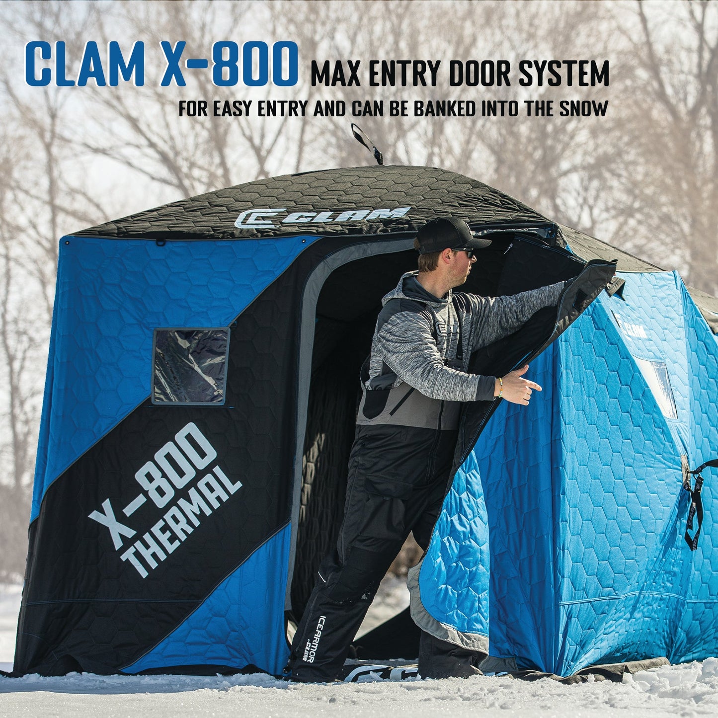 CLAM X-800 Portable 15'x8' 7 Person Pop Up Ice Fishing Thermal Hub Shelter Tent