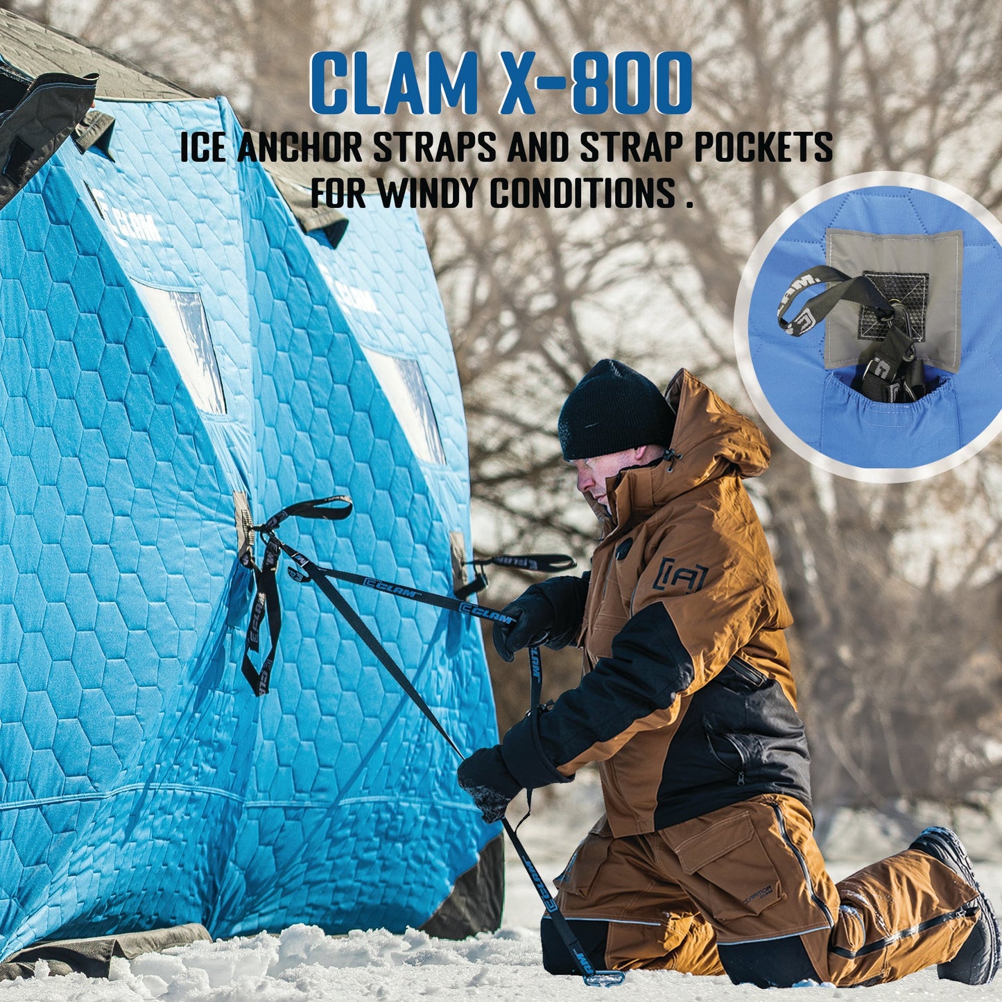 CLAM X-800 Portable 15'x8' 7 Person Pop Up Ice Fishing Thermal Hub Shelter Tent