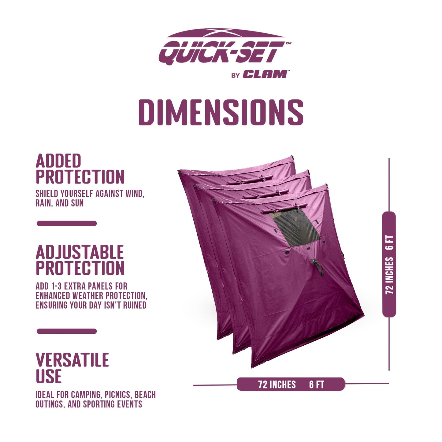 CLAM Quick-Set Screen Hub Tent Wind & Sun Panels, Accessory Only, Plum (3 Pack)