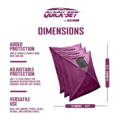 CLAM Quick-Set Screen Hub Tent Wind & Sun Panels, Accessory Only, Plum (3 Pack)
