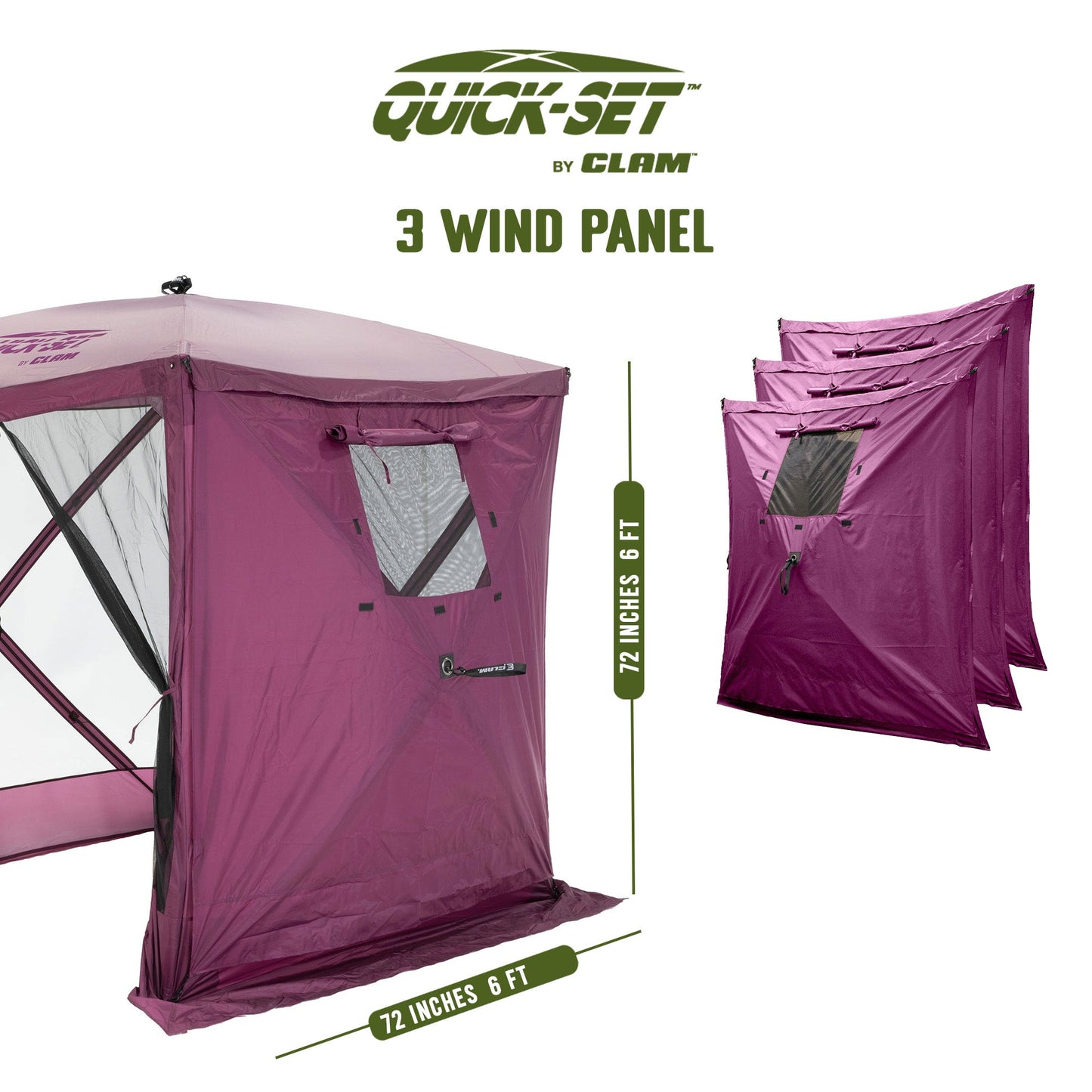 CLAM Quick Set Traveler 4 Sided Canopy+ CLAM Quick Set Screen, Plum (3 Pack)