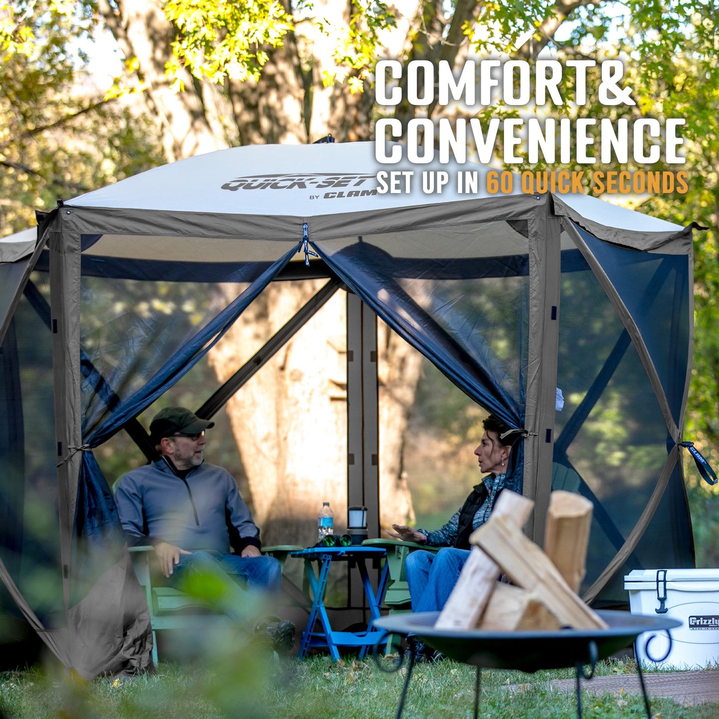 CLAM Quick Set Venture Canopy Shelter + CLAM Quick Set Screen, Gray (2 Pack)